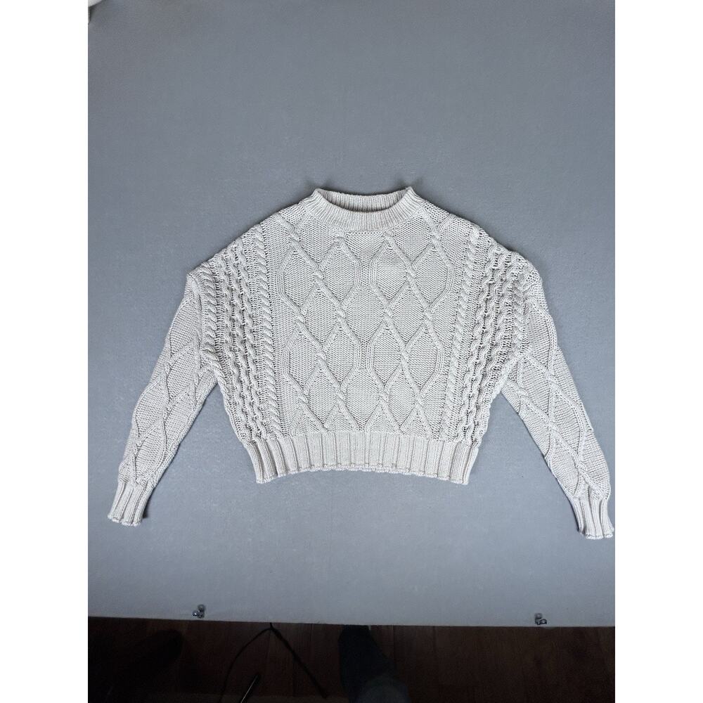360 Sweater/Cashmere cotton blend Cropped Fisherman Cabled sweater Sz XS